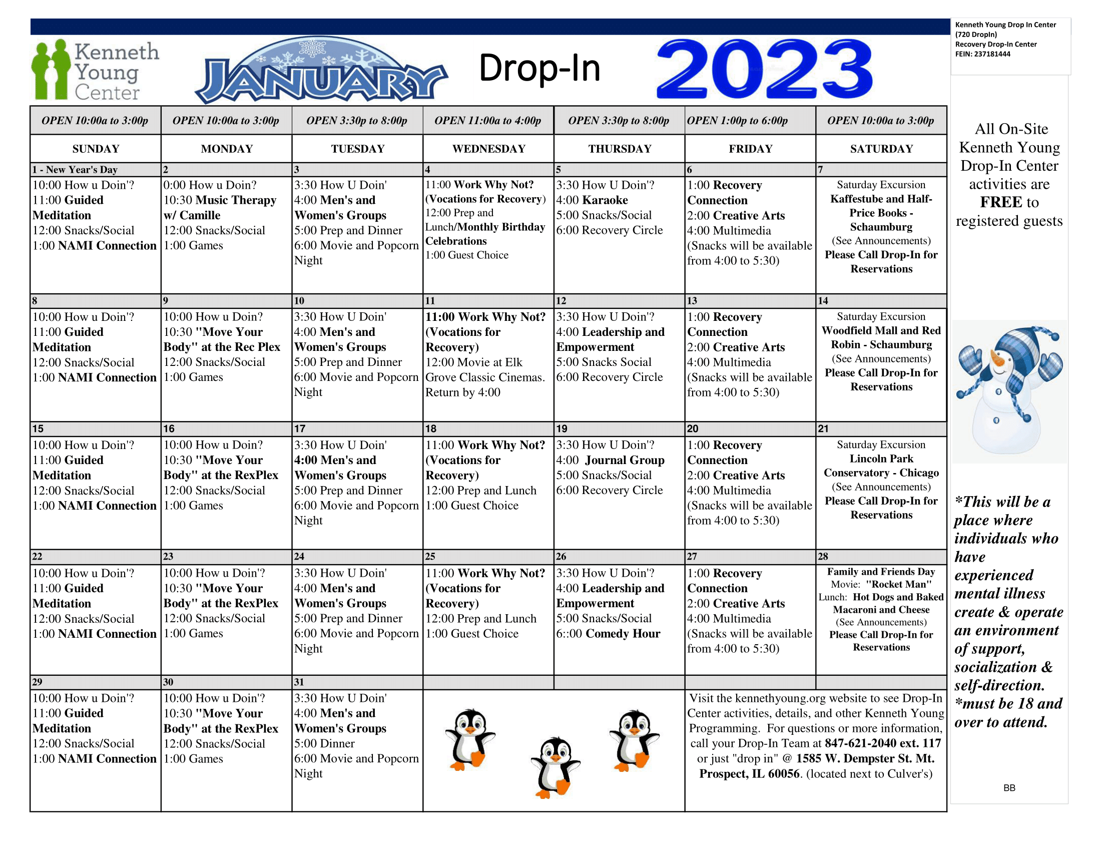 January 2023 Drop In Calendar