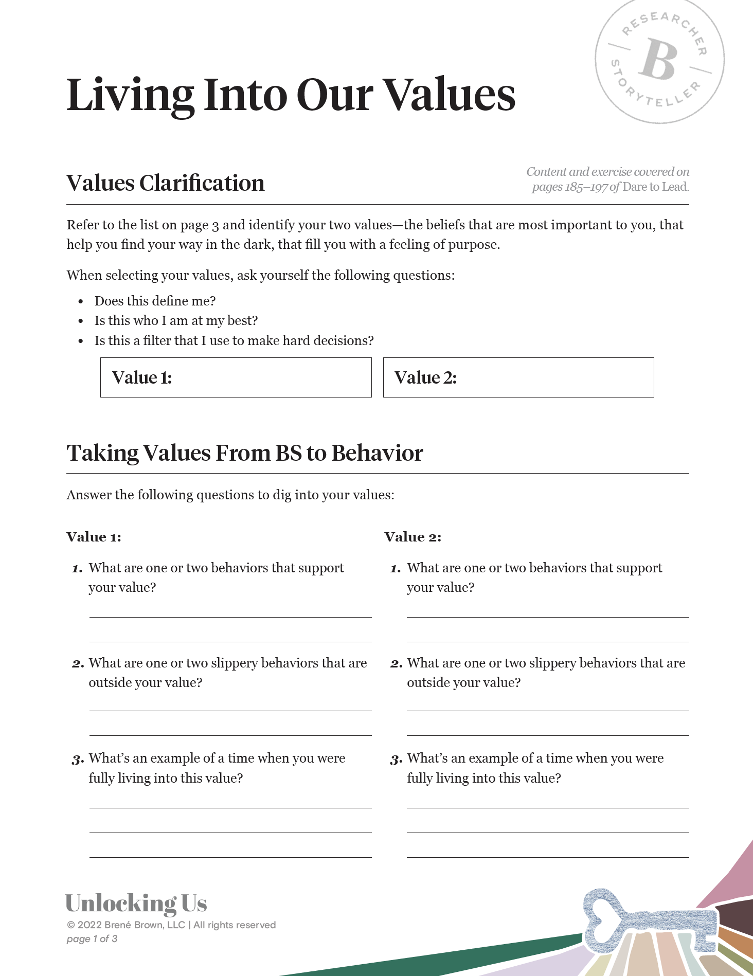 Values Exercise Worksheet